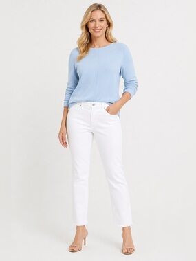 NYDJ Marilyn Straight White Jeans Lift Tuck Raw Hem Size 16 Plus Size Coastal